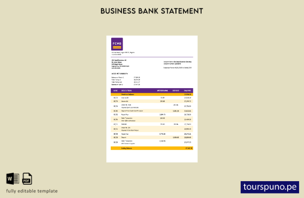 listo para imprimir extracto de cuenta corriente de la organización FCMB Plantil